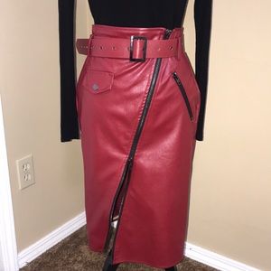 Fashion Nova Bad Love Red Faux Leather Skirt - M